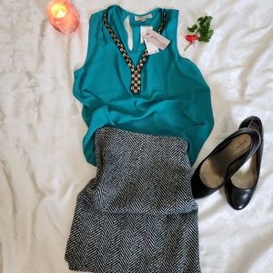 Philosophy Stone Fringed V Neck Teal